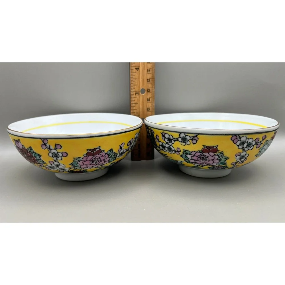 Gold Imari Hand Painted Peacock Floral Porcelain Decorative Bowls‎ Set 3 As Is